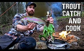 Rainbow Trout Catch and Cook - with Foraged Wild Leeks and Morels in the Mountains